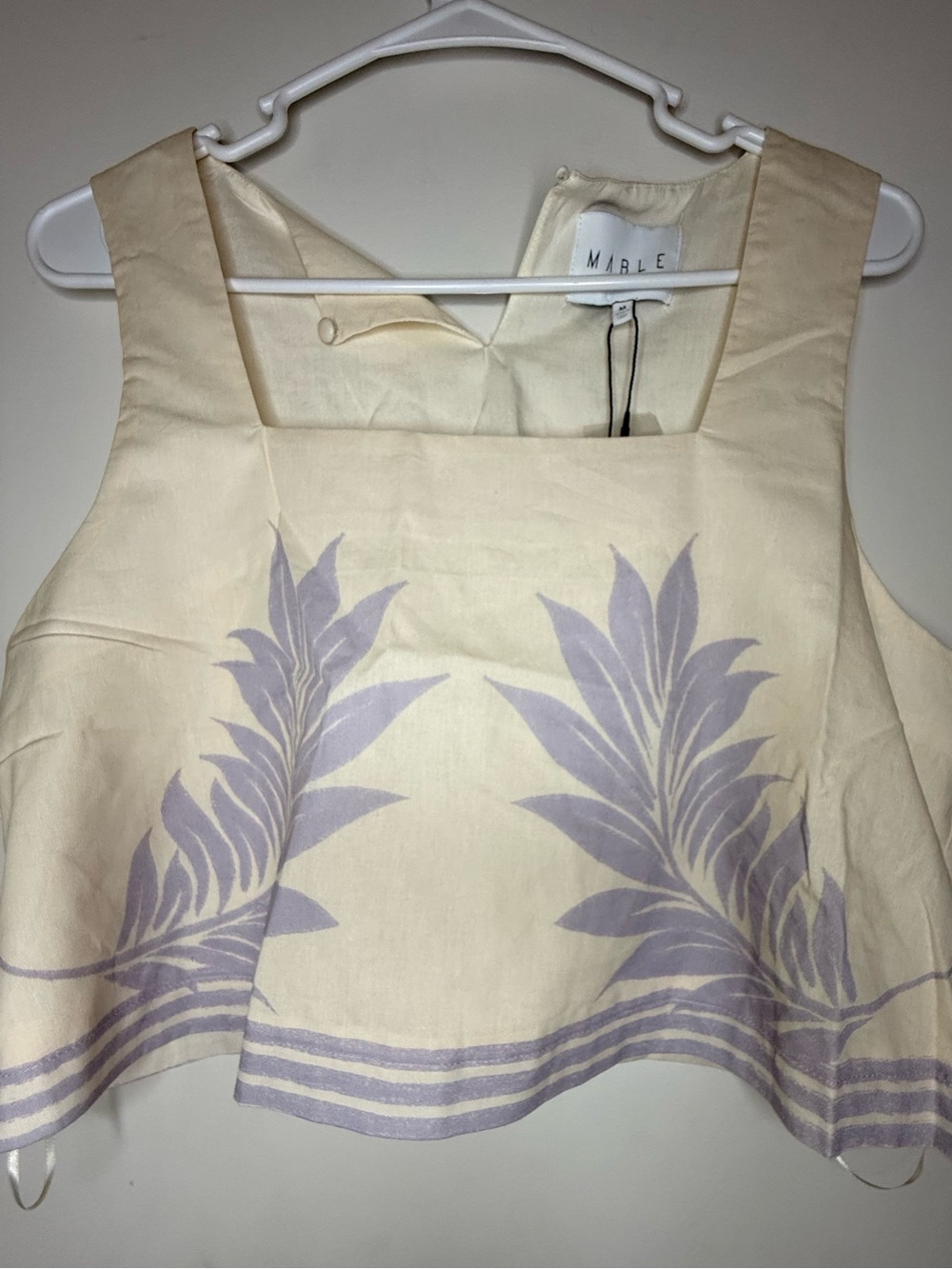 Mable Cream Crop Top with Lavender Leaf Motif